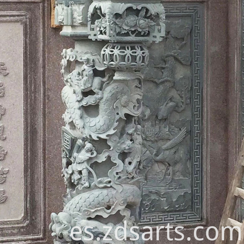 Stone Carving Blue Dragon Stone Column